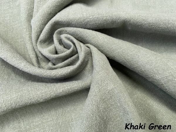 Khaki Green Stone Washed Pure Plain Linen Fabric Material - 100% Linens Home Decor Bedding Clothes Curtains - 55" 140cm Wide - Image 2