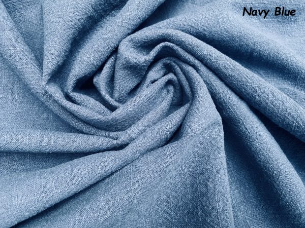 Navy Blue Stone Washed Pure Plain Linen Fabric Material - 100% Linens Home Decor Bedding Clothes Curtains - 55" 140cm Wide - Image 2