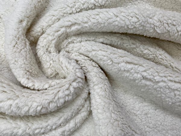 Sherpa Fleece Fabric Super Soft Stretch Material Home Decor Upholstery Dressmaking – 64″/165 cm Wide – WHITE