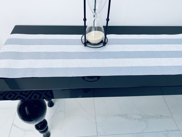SILVER GREY & WHITE Striped Teflon Table Runner For Events, Weddings, Home decor, Water Repellent - 12'' wide - Any Length - Image 2