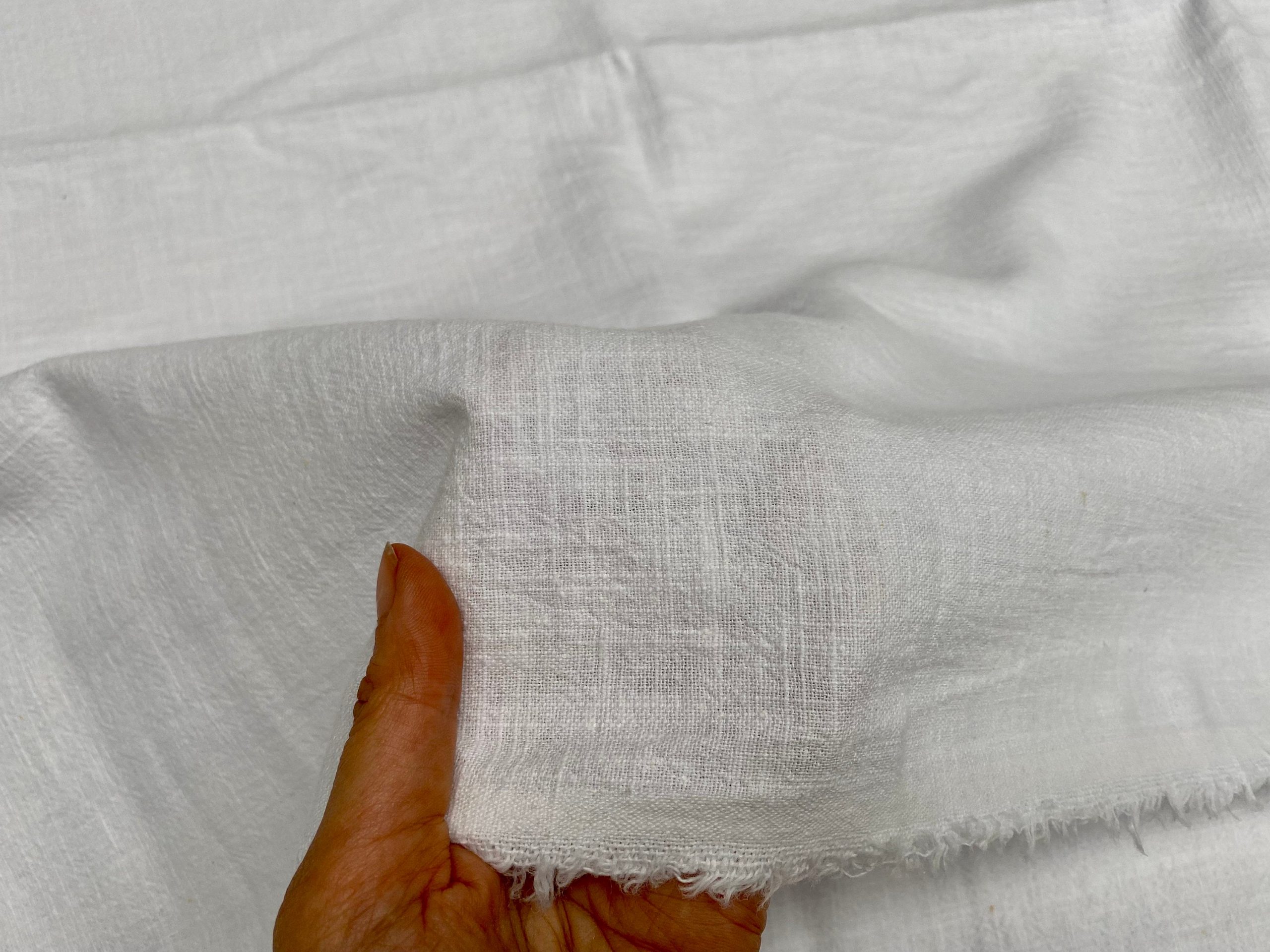 White Stone Washed Pure Plain Linen Fabric Material - 100% Linens Home ...