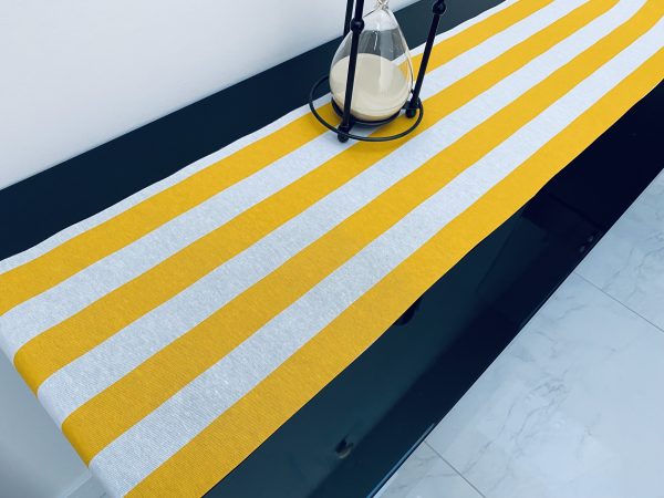 WHITE Striped Teflon Table Runner For Events, Weddings, Home decor, Water Repellent - 12'' wide - Any Length - Image 8