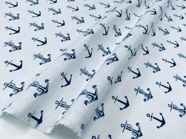 Small Anchor Fabric - Curtains, Upholstery, Dress Material - Ocean Marine Design - 140 cm Wide Textile - White - Image 3