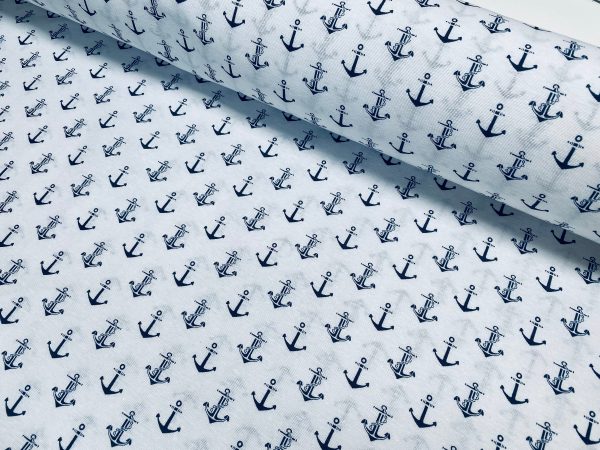 Small Anchor Fabric - Curtains, Upholstery, Dress Material - Ocean Marine Design - 140 cm Wide Textile - White - Image 4
