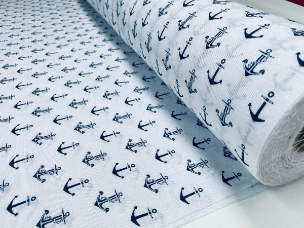 Small Anchor Fabric - Curtains, Upholstery, Dress Material - Ocean Marine Design - 140 cm Wide Textile - White - Image 5