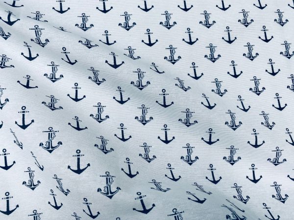 Small Anchor Fabric - Curtains, Upholstery, Dress Material - Ocean Marine Design - 140 cm Wide Textile - White - Image 8