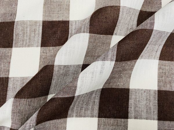 DARK BROWN & White Gingham Linen Checked Linen Fabric Plaid Material Buffalo Check Cotton Yarn Tartan - 59" or 150cm wide - Image 2