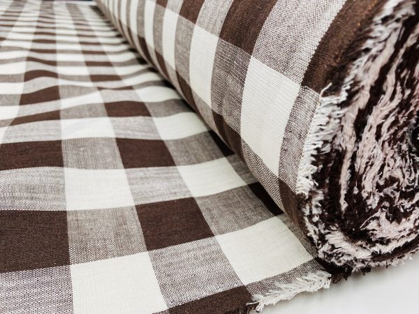 DARK BROWN & White Gingham Linen Checked Linen Fabric Plaid Material Buffalo Check Cotton Yarn Tartan - 59" or 150cm wide - Image 4