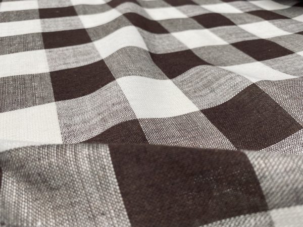 DARK BROWN & White Gingham Linen Checked Linen Fabric Plaid Material Buffalo Check Cotton Yarn Tartan - 59" or 150cm wide - Image 3