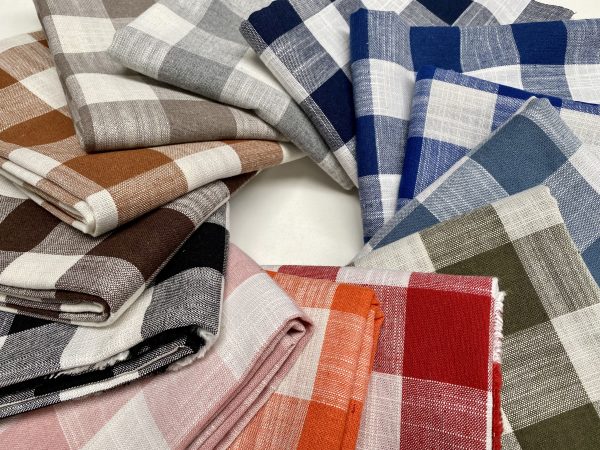 Navy Blue & White Gingham Linen Checked Linen Fabric Plaid Material Buffalo Check Cotton Yarn - Dressmaking Curtains - 140 cm Wide - Image 7