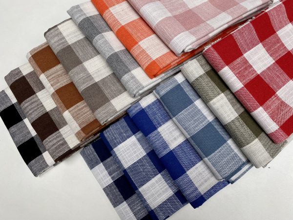 Navy Blue & White Gingham Linen Checked Linen Fabric Plaid Material Buffalo Check Cotton Yarn - Dressmaking Curtains - 140 cm Wide - Image 5