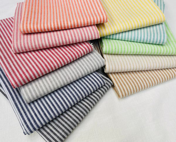 Candy Stripe Linen Fabric Light Cotton Material Cute Striped White Lines Home Decor, Dressmaking - 59" or 150cm wide - Light Brown - Image 5