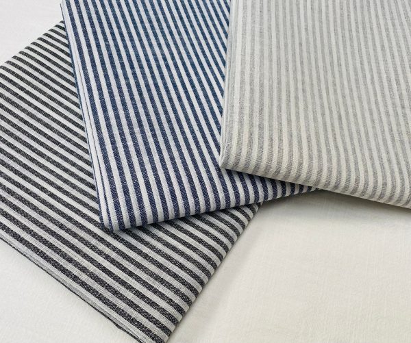 Candy Stripe Linen Fabric Light Cotton Material Cute Striped White Lines Home Decor, Dressmaking - 59" or 150cm wide - Navy Blue - Image 4