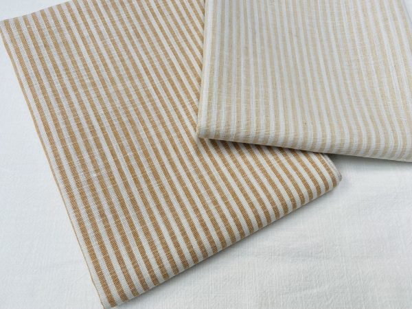 Candy Stripe Linen Fabric Light Cotton Material Cute Striped White Lines Home Decor, Dressmaking - 59" or 150cm wide - Light Brown - Image 4