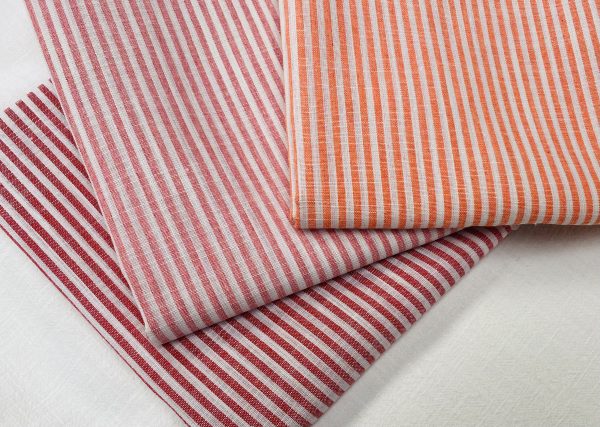 Candy Stripe Linen Fabric Light Cotton Material Cute Striped White Lines Home Decor, Dressmaking - 59" or 150cm wide - Orange - Image 4