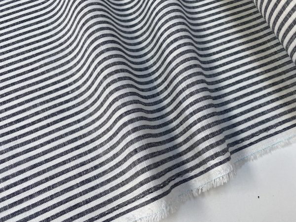 Candy Stripe Linen Fabric Light Cotton Material Cute Striped White Lines Home Decor, Dressmaking - 59" or 150cm wide - Black - Image 4