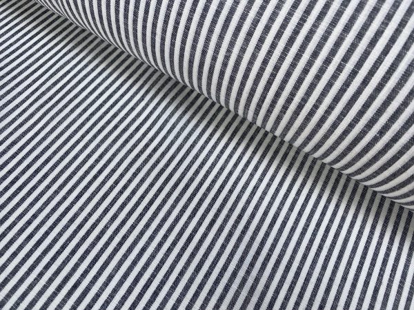 Candy Stripe Linen Fabric Light Cotton Material Cute Striped White Lines Home Decor, Dressmaking - 59" or 150cm wide - Black - Image 2
