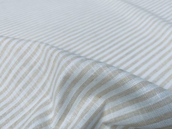 Candy Stripe Linen Fabric Light Cotton Material Cute Striped White Lines Home Decor, Dressmaking - 59" or 150cm wide - Cream - Image 2