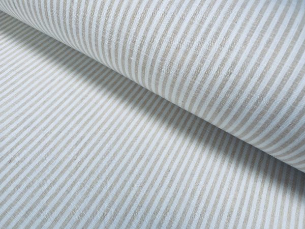 Candy Stripe Linen Fabric Light Cotton Material Cute Striped White Lines Home Decor, Dressmaking - 59" or 150cm wide - Cream - Image 3