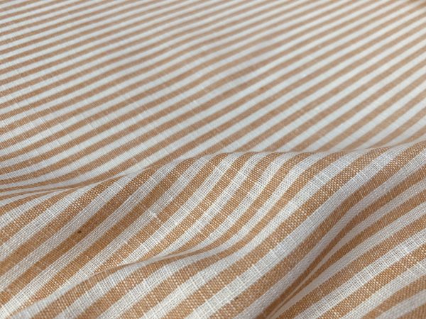 Candy Stripe Linen Fabric Light Cotton Material Cute Striped White Lines Home Decor, Dressmaking - 59" or 150cm wide - Light Brown - Image 3