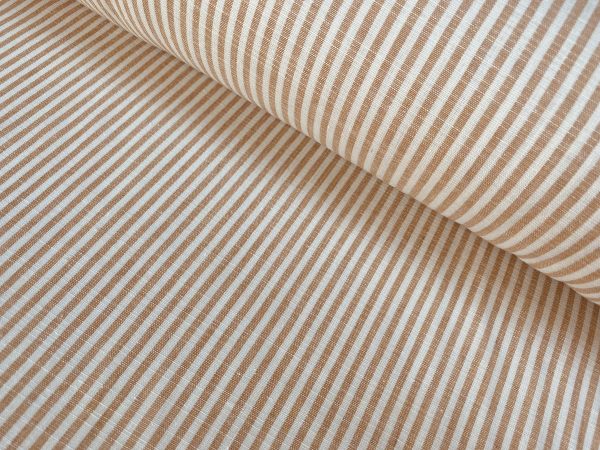 Candy Stripe Linen Fabric Light Cotton Material Cute Striped White Lines Home Decor, Dressmaking - 59" or 150cm wide - Light Brown - Image 2