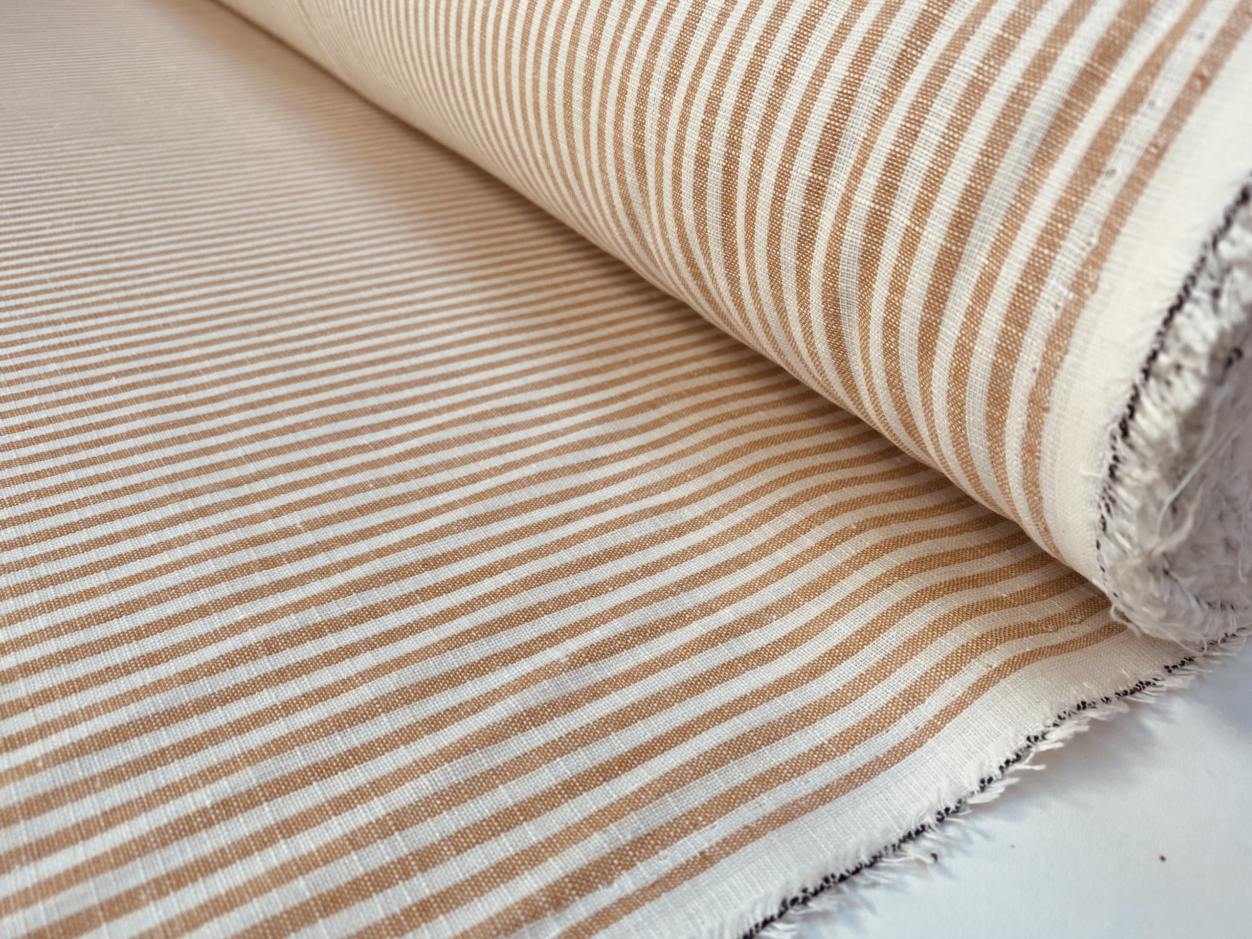 Candy Stripe Linen Fabric Light Cotton Material Cute Striped White Lines  Home Decor, Dressmaking - 59 or 150cm wide - Light Brown