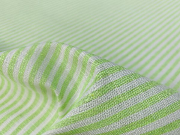 Candy Stripe Linen Fabric Light Cotton Material Cute Striped White Lines Home Decor, Dressmaking - 59" or 150cm wide - Lime - Image 2