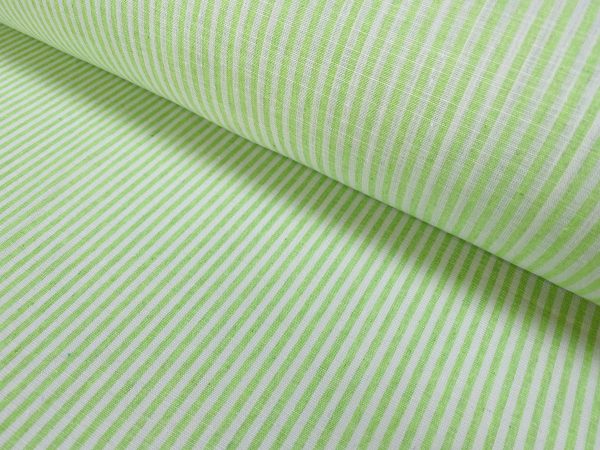 Candy Stripe Linen Fabric Light Cotton Material Cute Striped White Lines Home Decor, Dressmaking - 59" or 150cm wide - Lime - Image 3