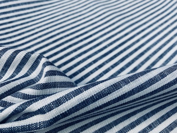 Candy Stripe Linen Fabric Light Cotton Material Cute Striped White Lines Home Decor, Dressmaking - 59" or 150cm wide - Navy Blue - Image 3