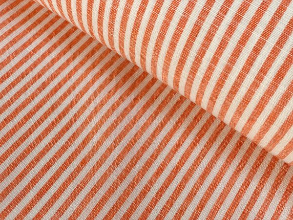 Candy Stripe Linen Fabric Light Cotton Material Cute Striped White Lines Home Decor, Dressmaking - 59" or 150cm wide - Orange - Image 3
