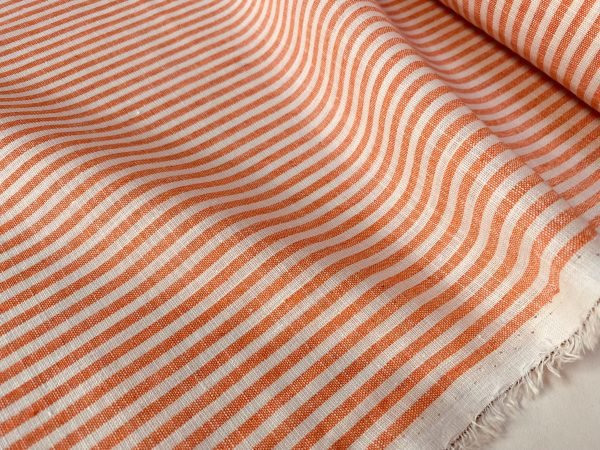 Candy Stripe Linen Fabric Light Cotton Material Cute Striped White Lines Home Decor, Dressmaking - 59" or 150cm wide - Orange - Image 2