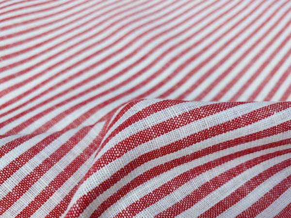 Candy Stripe Linen Fabric Light Cotton Material Cute Striped White Linen Home Decor, Dressmaking - 59" or 150cm wide - Red - Image 2