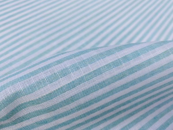 Candy Stripe Linen Fabric Light Cotton Material Cute Striped White Lines Home Decor, Dressmaking - 59" or 150cm wide - Turquoise - Image 3
