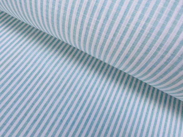 Candy Stripe Linen Fabric Light Cotton Material Cute Striped White Lines Home Decor, Dressmaking - 59" or 150cm wide - Turquoise - Image 2