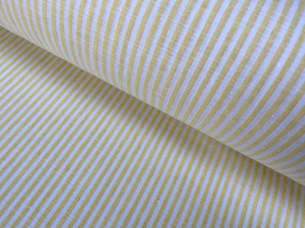 Candy Stripe Yellow Linen Fabric Light Cotton Material Cute Striped White Lines Home Decor, Dressmaking - 59" or 150cm wide - Yellow Stripes - Image 3