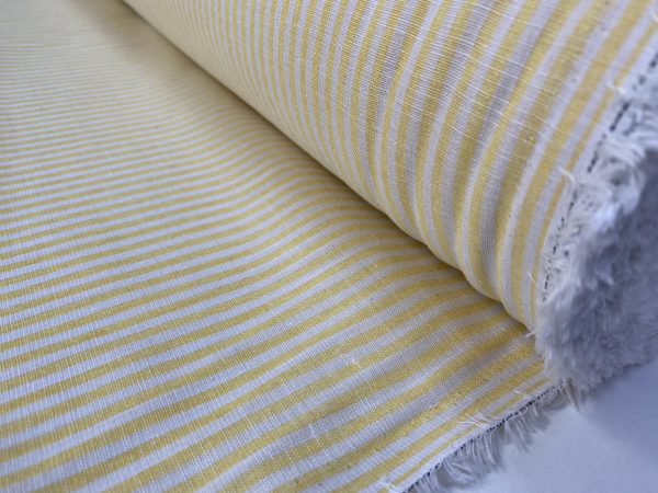 Candy Stripe Yellow Linen Fabric Light Cotton Material Cute Striped White Lines Home Decor, Dressmaking - 59" or 150cm wide - Yellow Stripes - Image 2