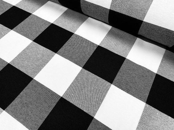 Dobby Buffalo BIG Checks Tartan Fabric Curtain Upholstery Cotton Material Plaid Scottish Royal Stewart Check 55" or 140cm Wide Canvas BLACK - Image 3