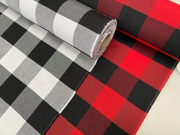 Dobby Buffalo BIG Checks Tartan Fabric Curtain Upholstery Cotton Material Plaid Scottish Royal Stewart Check 55" or 140cm Wide Canvas BLACK - Image 6