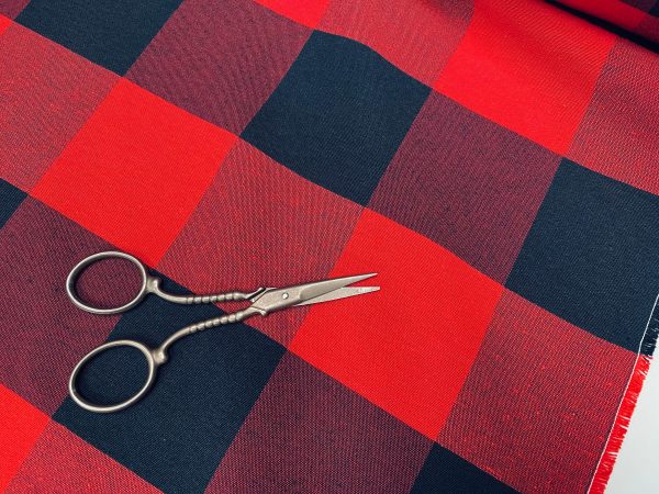 Dobby Buffalo BIG Checks Tartan Fabric Curtain Upholstery Cotton Material Plaid Scottish Royal Stewart Check 55" or 140cm Wide RED Canvas - Image 2