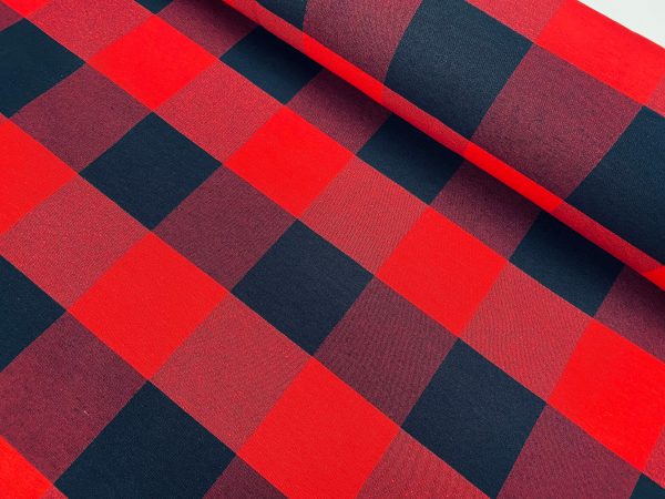 Dobby Buffalo BIG Checks Tartan Fabric Curtain Upholstery Cotton Material Plaid Scottish Royal Stewart Check 55" or 140cm Wide RED Canvas - Image 3