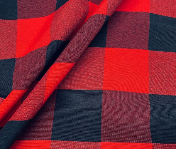 Dobby Buffalo BIG Checks Tartan Fabric Curtain Upholstery Cotton Material Plaid Scottish Royal Stewart Check 55" or 140cm Wide RED Canvas - Image 4