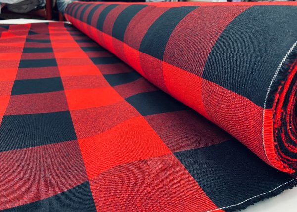 Dobby Buffalo BIG Checks Tartan Fabric Curtain Upholstery Cotton Material Plaid Scottish Royal Stewart Check 55" or 140cm Wide RED Canvas - Image 5