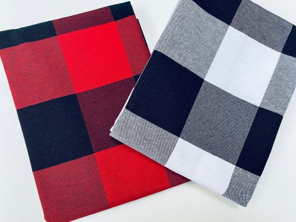 Dobby Buffalo BIG Checks Tartan Fabric Curtain Upholstery Cotton Material Plaid Scottish Royal Stewart Check 55" or 140cm Wide RED Canvas - Image 7