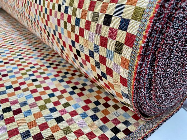 Teflon Woven  Squares Gobelin Outdoor Fabric Home Decor Tapestry Material for Curtains, Upholstery - 110"/280cm EXTRA Wide - Multicolour - Image 5