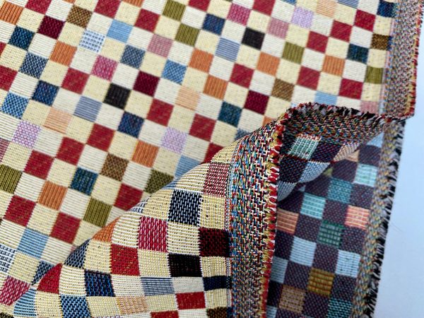 Teflon Woven  Squares Gobelin Outdoor Fabric Home Decor Tapestry Material for Curtains, Upholstery - 110"/280cm EXTRA Wide - Multicolour - Image 6