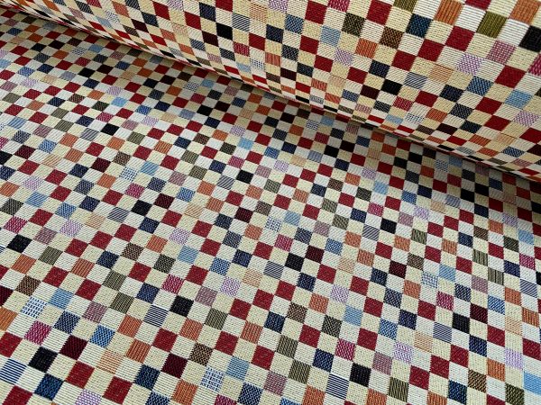 Teflon Woven  Squares Gobelin Outdoor Fabric Home Decor Tapestry Material for Curtains, Upholstery - 110"/280cm EXTRA Wide - Multicolour - Image 8