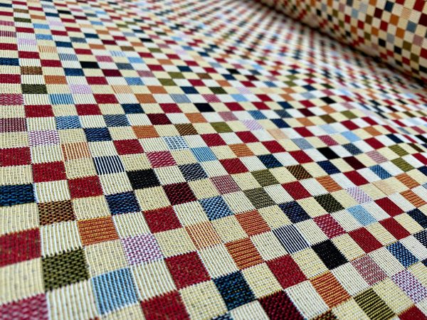 Teflon Woven  Squares Gobelin Outdoor Fabric Home Decor Tapestry Material for Curtains, Upholstery  – 55″/140cm Wide – Multicolour