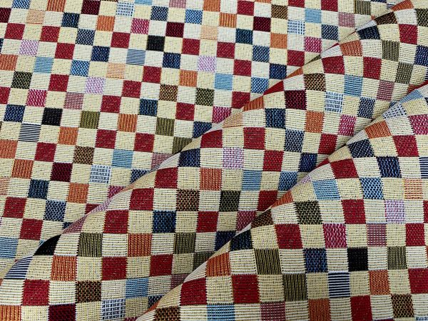 Teflon Woven  Squares Gobelin Outdoor Fabric Home Decor Tapestry Material for Curtains, Upholstery  - 55"/140cm Wide - Multicolour - Image 4