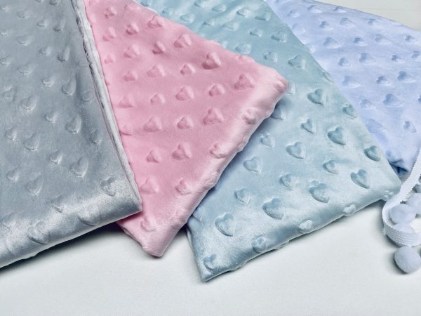 HEART Supersoft Dimple Fleece Fabric Plush Cuddle Soft - 160cm (63 inches) wide - SKY BLUE Hearts - Image 5