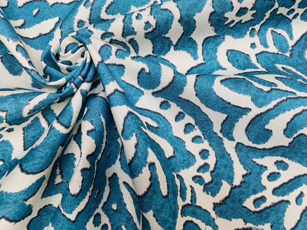 Abstract Blue Floral Pattern Fabric Material for Home Decor, Curtains, Upholstery - 55"/140cm Wide Canvas - Blue & Cream - Image 3